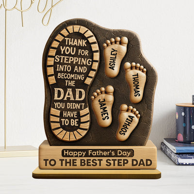 Happy Father's Day Best Step Dad Ever Personalized 2-Layer Standing Wooden Plaque| Heartfelt Father's Day Gift For Stepdad, Bonus Dad