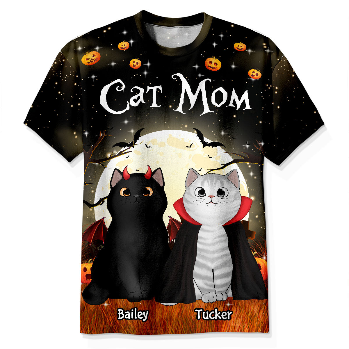 Spooky Cats In Halloween Moon Light Personalized Shirt, Halloween Costume For Cat Lover