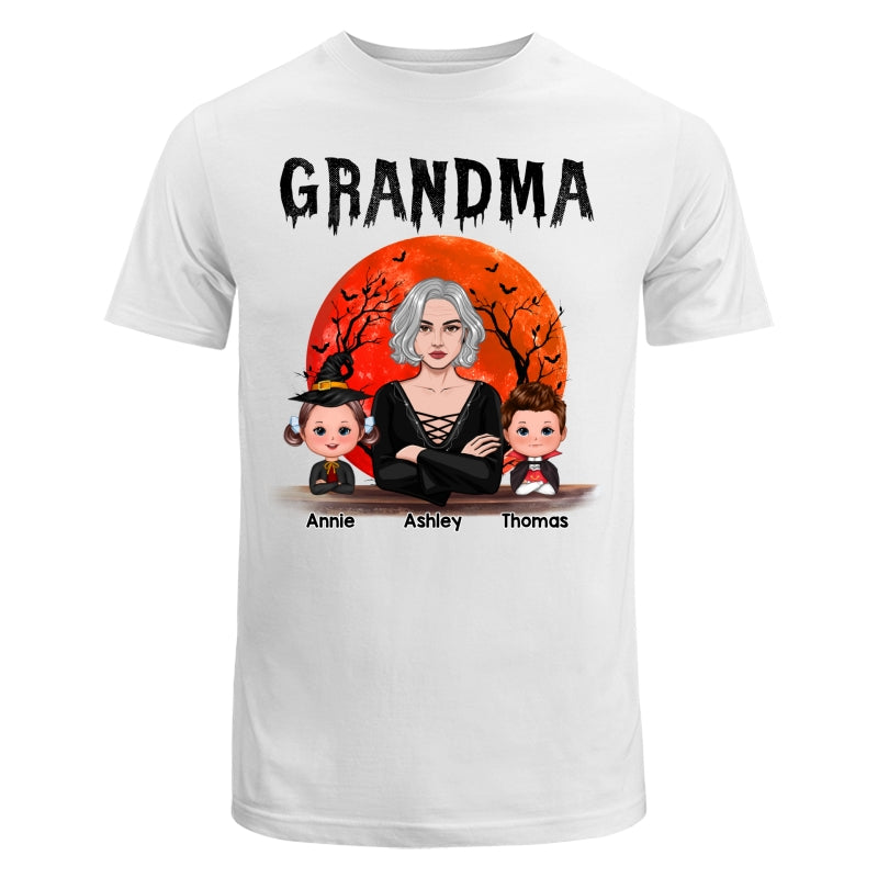 Grandma Mom Witch With GrandKids Halloween Woman Vector Personalized Shirt