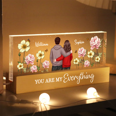 Couple Birth Month Flower - Personalized Acrylic Block Plaque LED Night Light - Gift for Him, Gift for Her