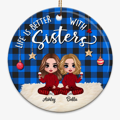 Besties Forever Doll Sisters Checkered Pants Christmas Personalized Circle Ornament