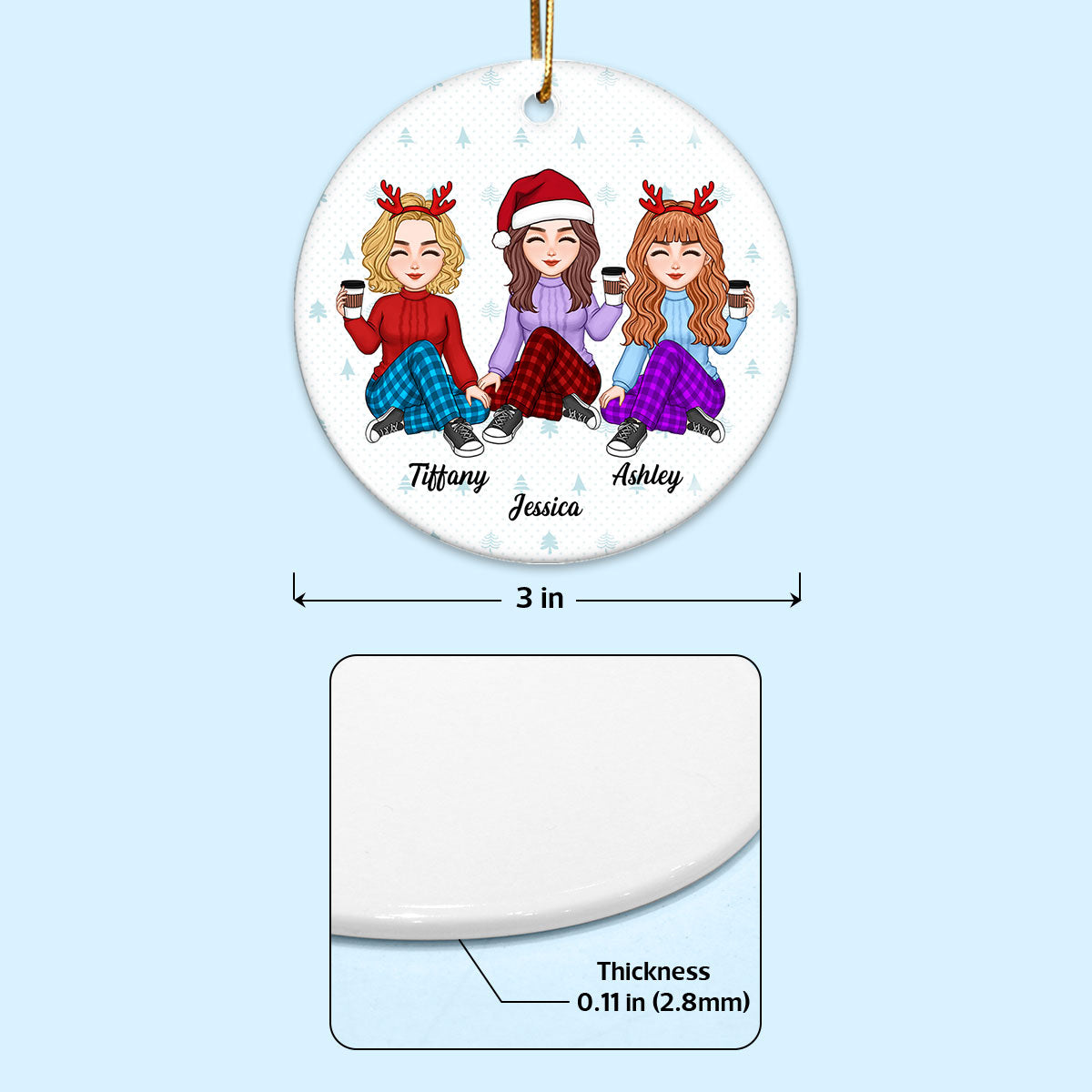 Best Friends Sisters Heartstring Personalized Double Sided Circle Ornament