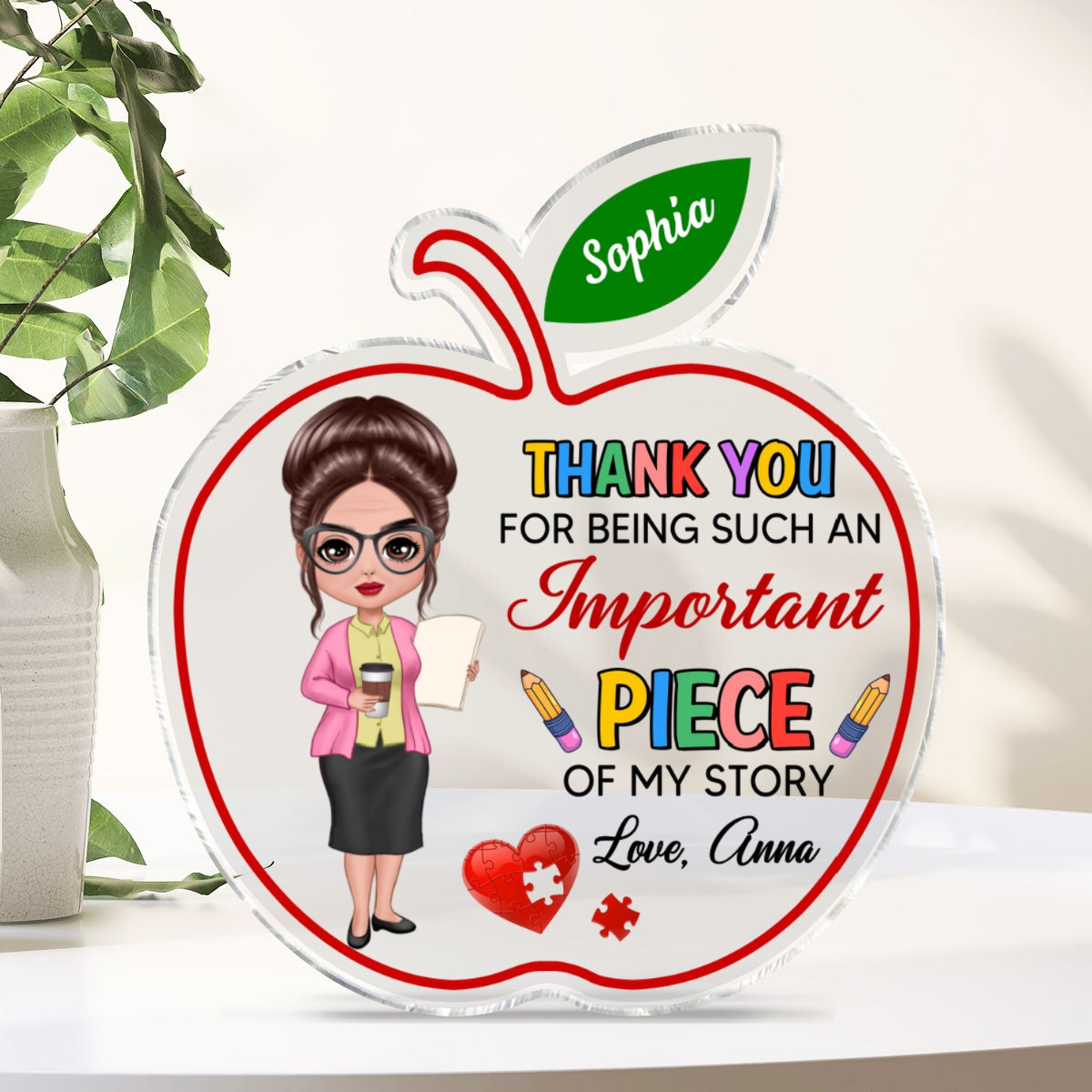 Thank You Teacher Personalized Acrylic Block Plaque, Appreciation Gift
