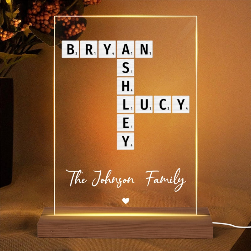 Family Crossword Art Created In A Moment, Treasured Forever Personalized Acrylic Plaque With LED Night Light
