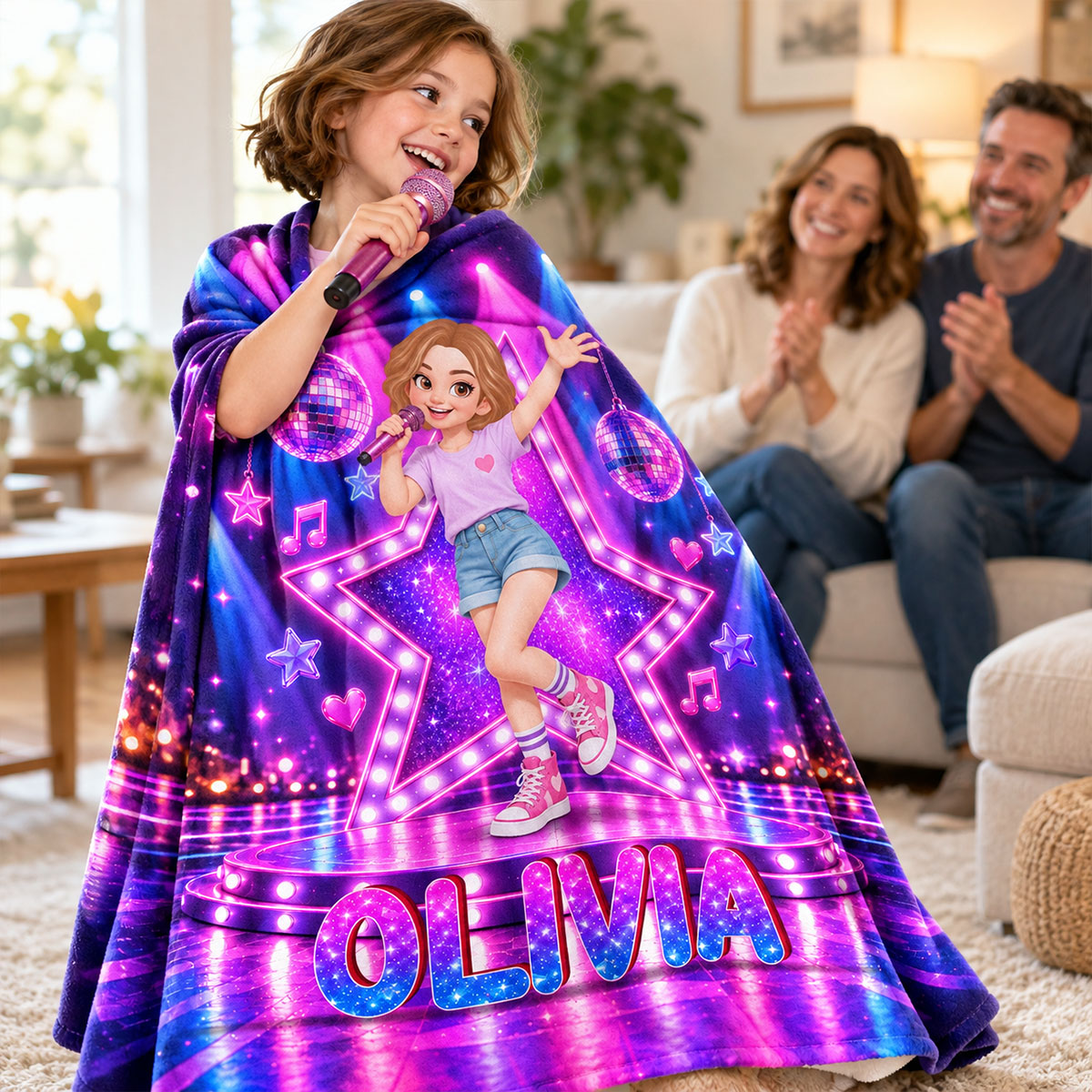 Pretty Girl Pop Star - Personalized Fleece Blanket - Gift For Daughter, Granddaughter
