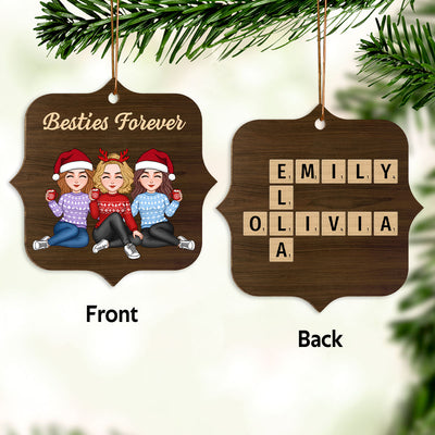 Besties Forever Unique Crossword Puzzle Art Christmas Gift For Best Friends Personalized Double Sided Wooden Ornament