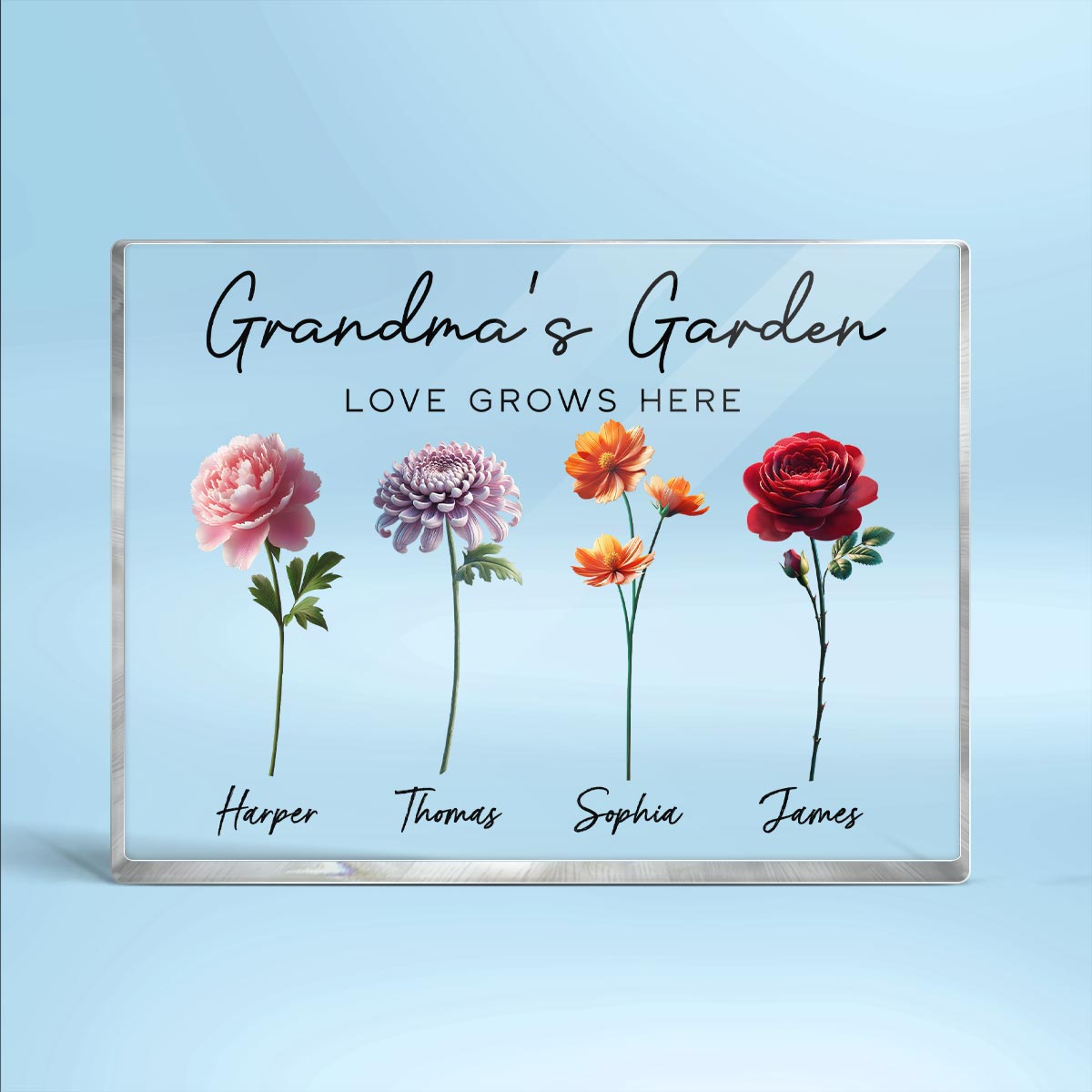 Grandma's Garden 3D Effect Birth Month Flower Personalized Acrylic Block Plaque, Gift For Grandma