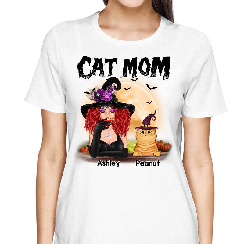 Halloween Witch Cat Mom Personalized Shirt