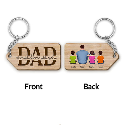 Awesome Dads Have Awesome Kids Back View Man & Kids Dog Cat Personalized Wooden Keychain