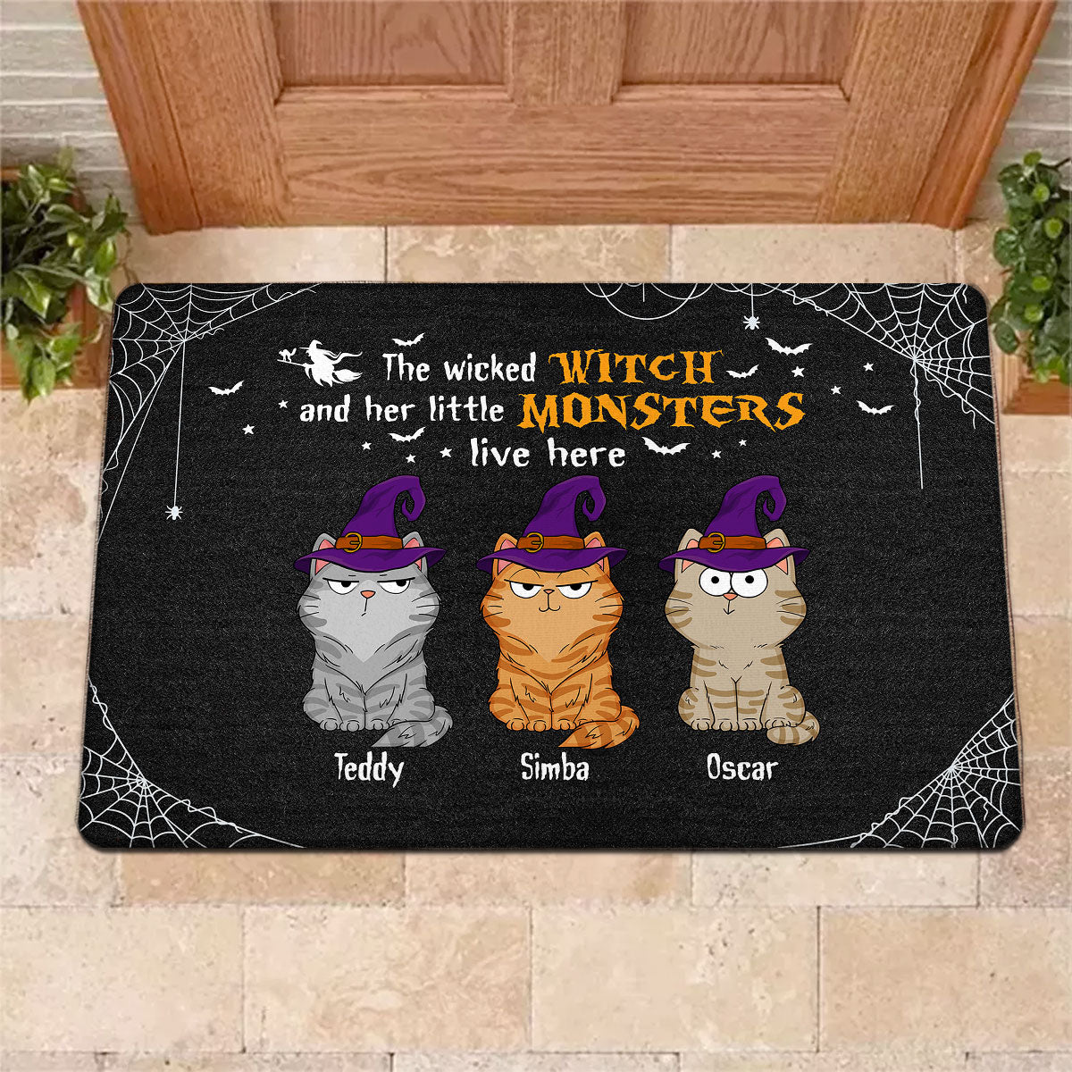A Wicked Witch And Funny Cats Live Here Personalized Doormat