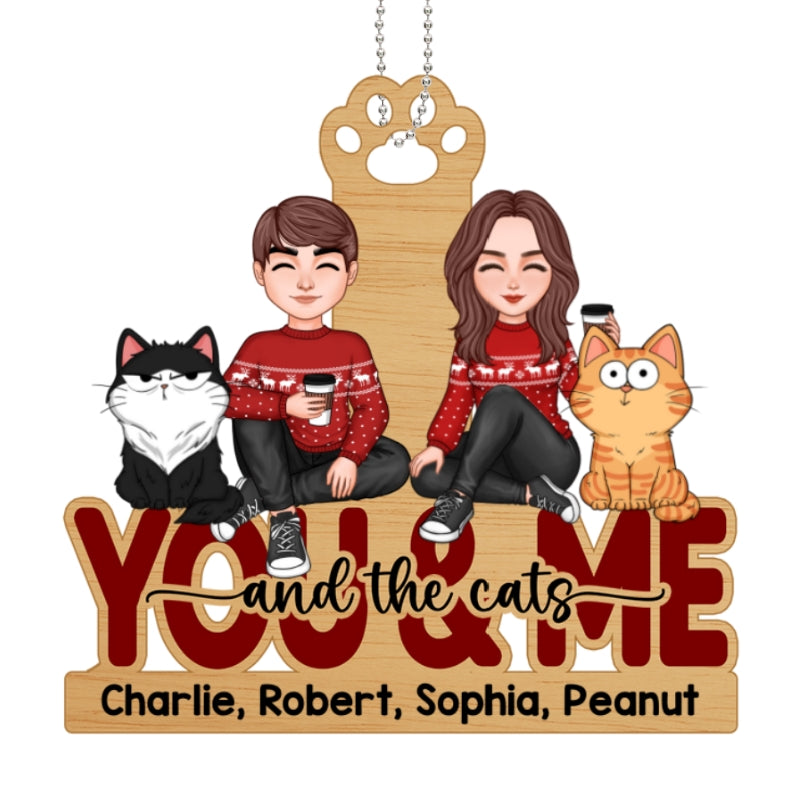 Couple And The Cats Funny Expression Personalized Wooden Ornament