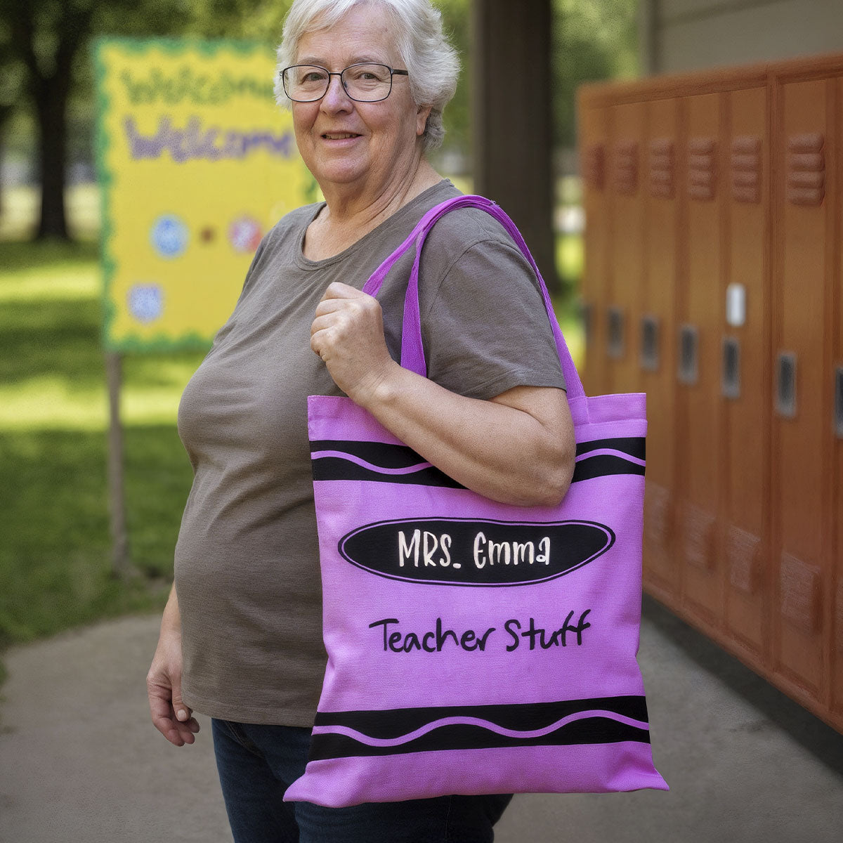 Teacher Crayon Personalized Tote Bag, Back To School Gift For Teacher