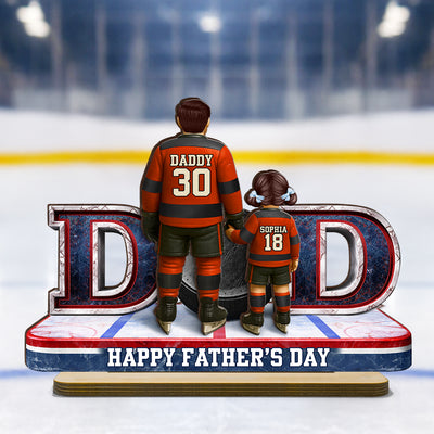 Hockey Dad And Kids Together - Personalized 2-Layered Wooden Plaque - Heartfelt Gift For Hockey Dad, Gift For Husband