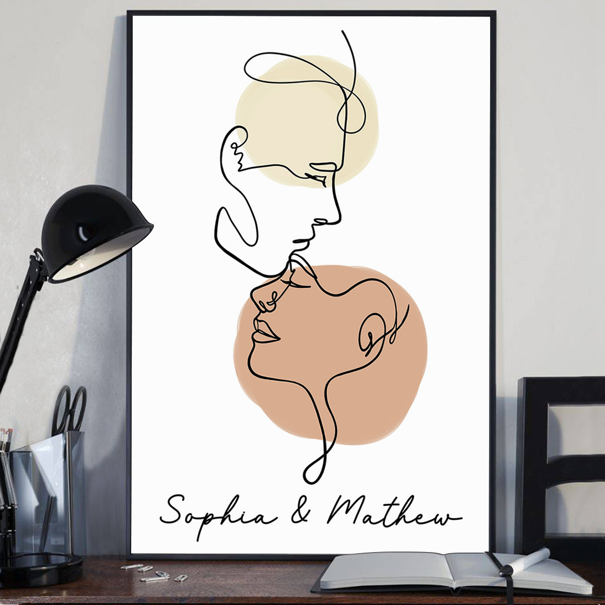 Couple Face Outline Personalized Poster Gift For Him, Gift For Her