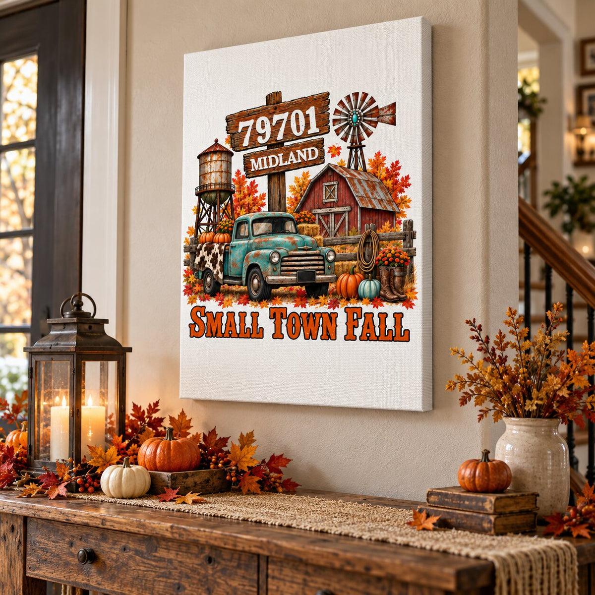 Small Town Fall Western Zip Code - Personalized Canvas