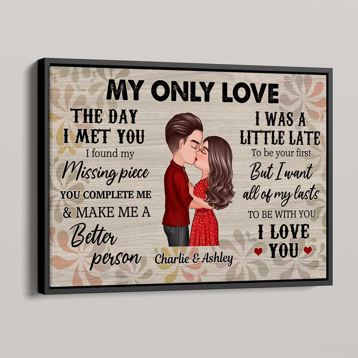 Vintage Flower Doll Couple Kissing The Day I Met You Personalized Horizontal Poster