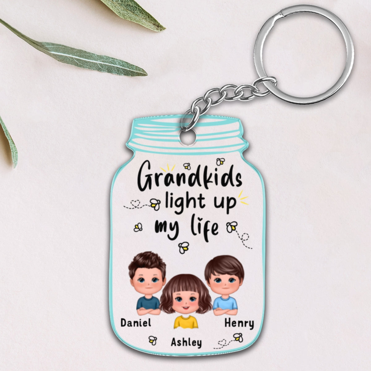 Grandkids Light Up My Life Cute Doll Kids Personalized Acrylic Keychain