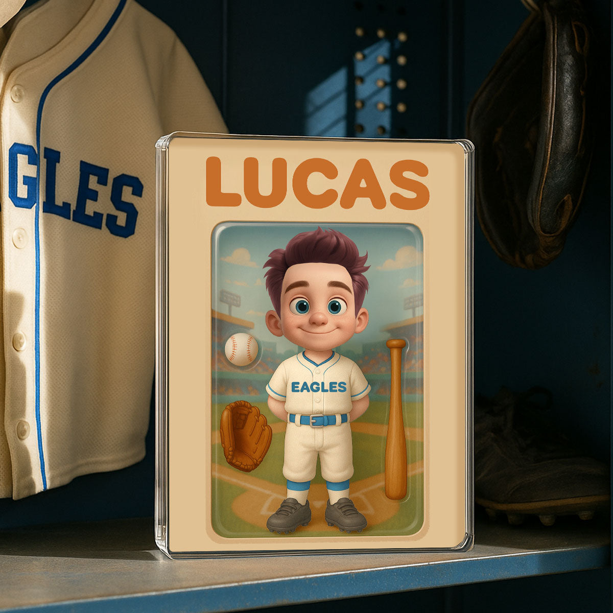 3D Effect Baseball Kid Custom Figure Personalized Flat Rectangle Acrylic Block, Gift For Kid