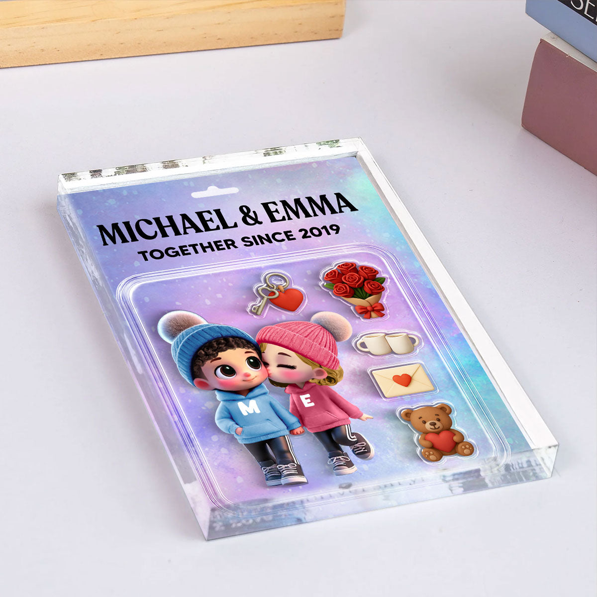 3D Effect Cute Cartoon Couple Custom Figure Personalized Acrylic Block Plaque
