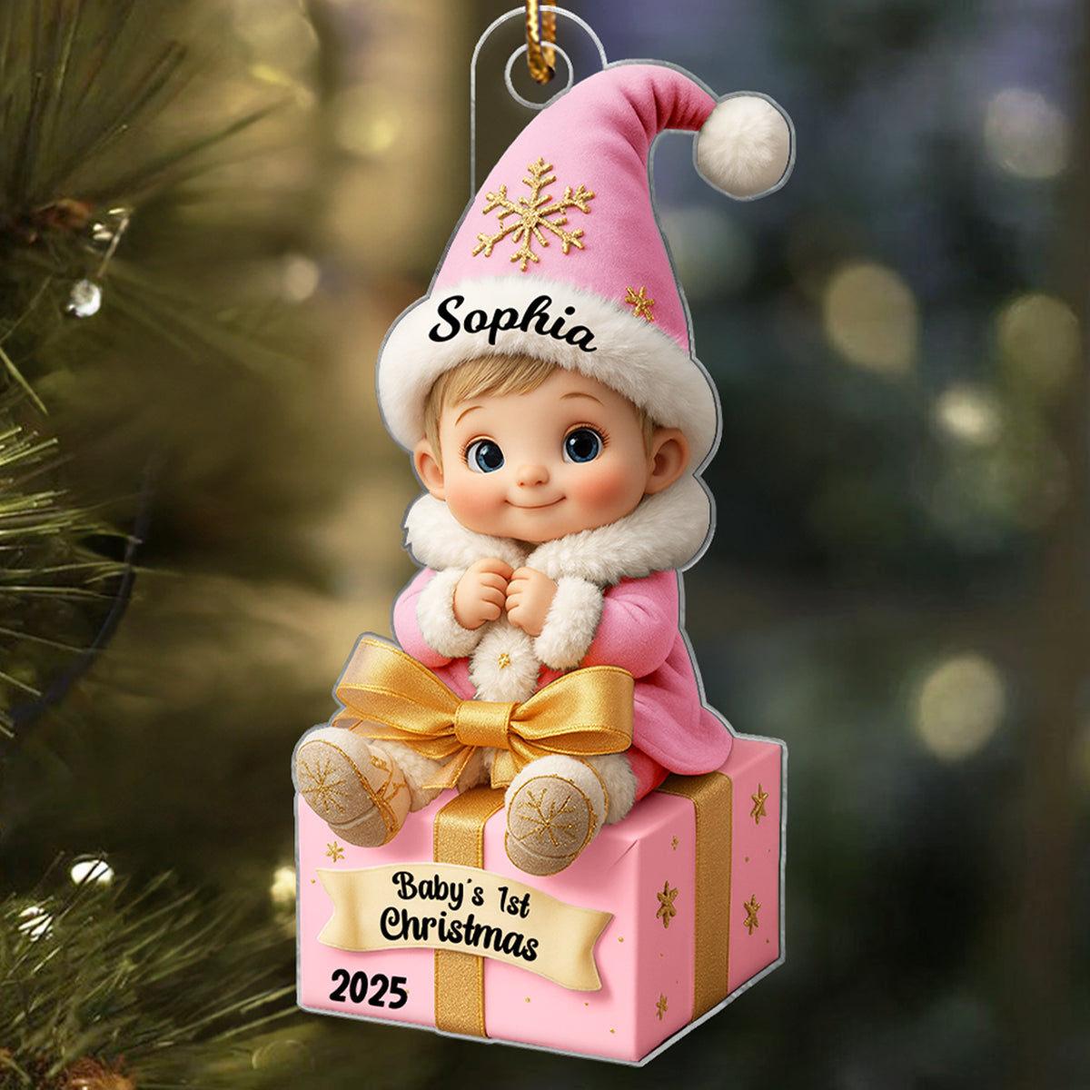 Baby Newborn Gift Box Personalized 3D Effect Acrylic Ornament, Lovely Keepsake to Celebrate Little Miracle
