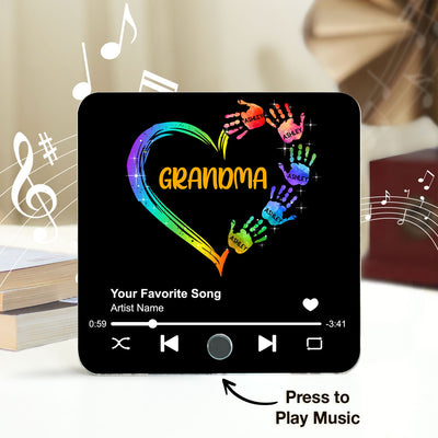 Grandma Mom Heart Hand Print Personalized Music Fridge Magnet, Heartfelt Gift for Grandma, Mom