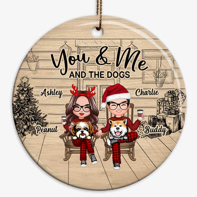 Couple And The Dogs Front Porch Personalized Christmas Circle Ornament