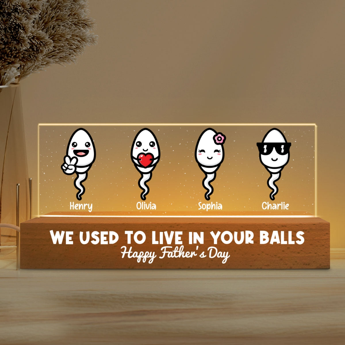 Little Cute Kids Happy Father‘s Day Personalized Acrylic Block LED Night Light