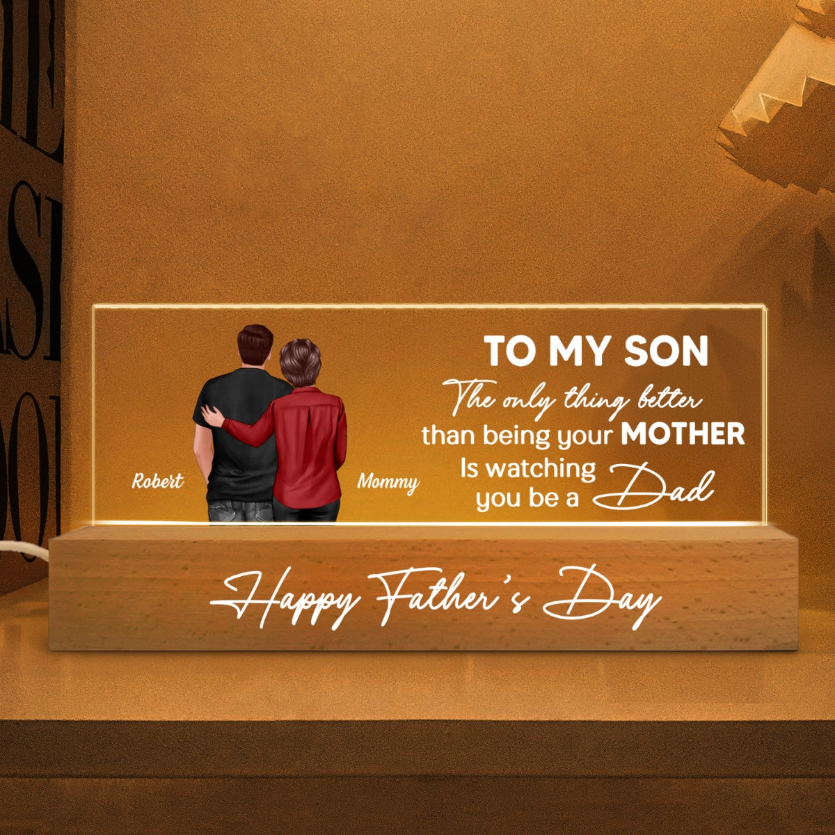 From Mom To Son - Personalized Acrylic Block Plaque LED Night Light - Gift For Son