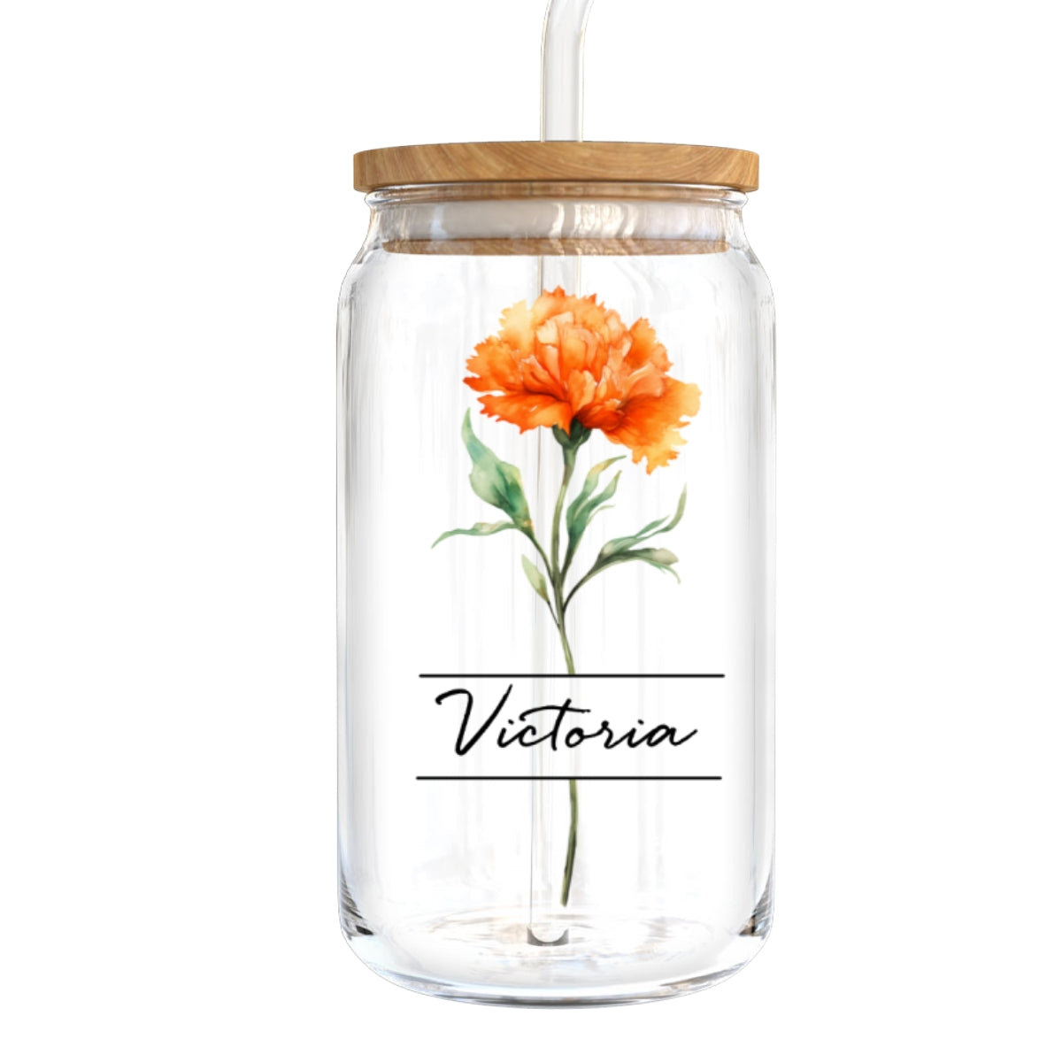 Beautiful Birth Flower With Name Birthday Gift For Friends Mom Grandma Mother‘s Day Gift Personalized Clear Glass Can