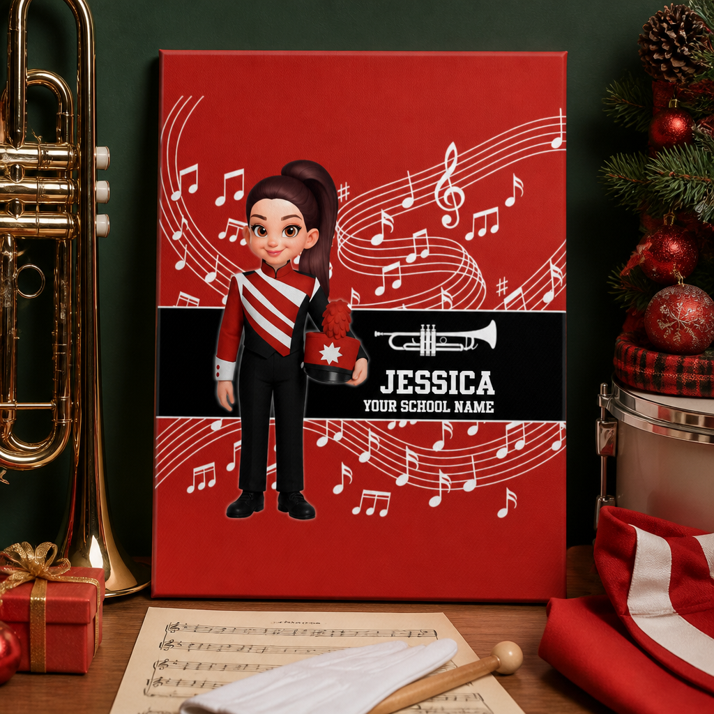 Custom Music Marching Band, Orchestra, Personalized Name, Color, School, Instrument, Trumpet, Clarinet, Tuba, Violine - Personalized Canvas - Christmas Gift For Son, Grandson, Daughter, Granddaughter
