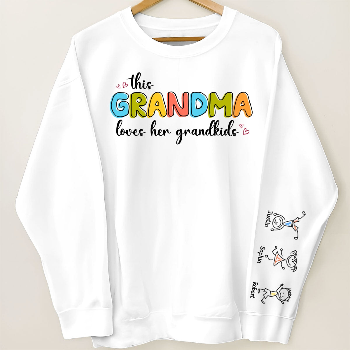 This Grandma Loves Her Grandkids Funny Cartoon Kids Personalized Sleeve Printed Sweatshirt, Gift For Mom, Grandma