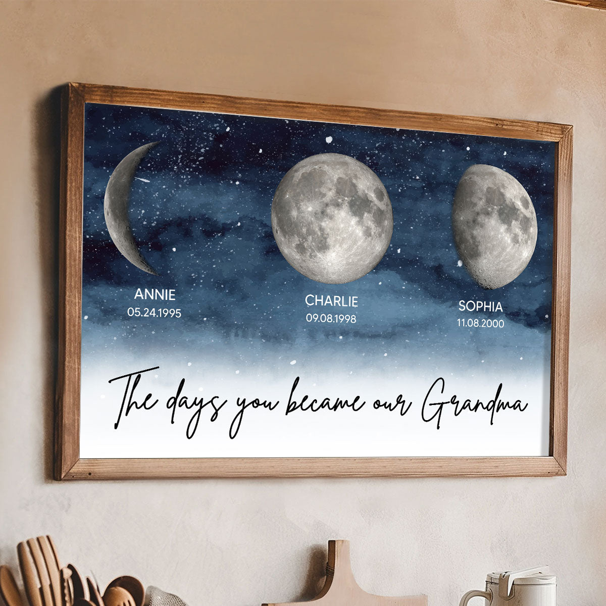 Starry Night Custom Birth Moon Phase The Days You Became Our Grandma Personalized Poster, Gift