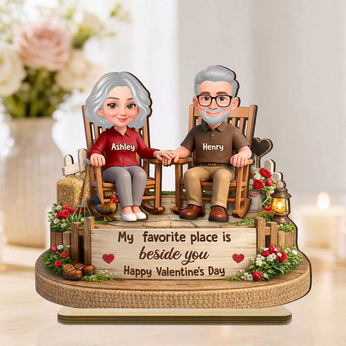 My Favorite Place is Beside You Farmhouse Couple - Personalized 2-Layered Wooden Plaque - Valentine's Day Gift for Her, for Him