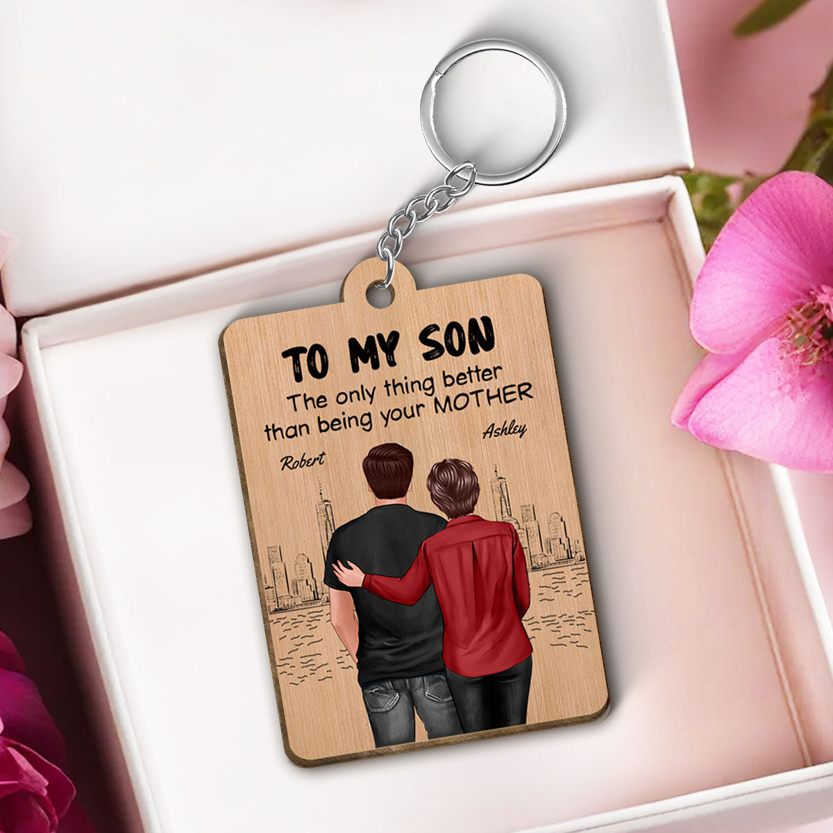 From Mom To Son Watching You Be A Dad Personalized Wooden Keychain, Gift For Son