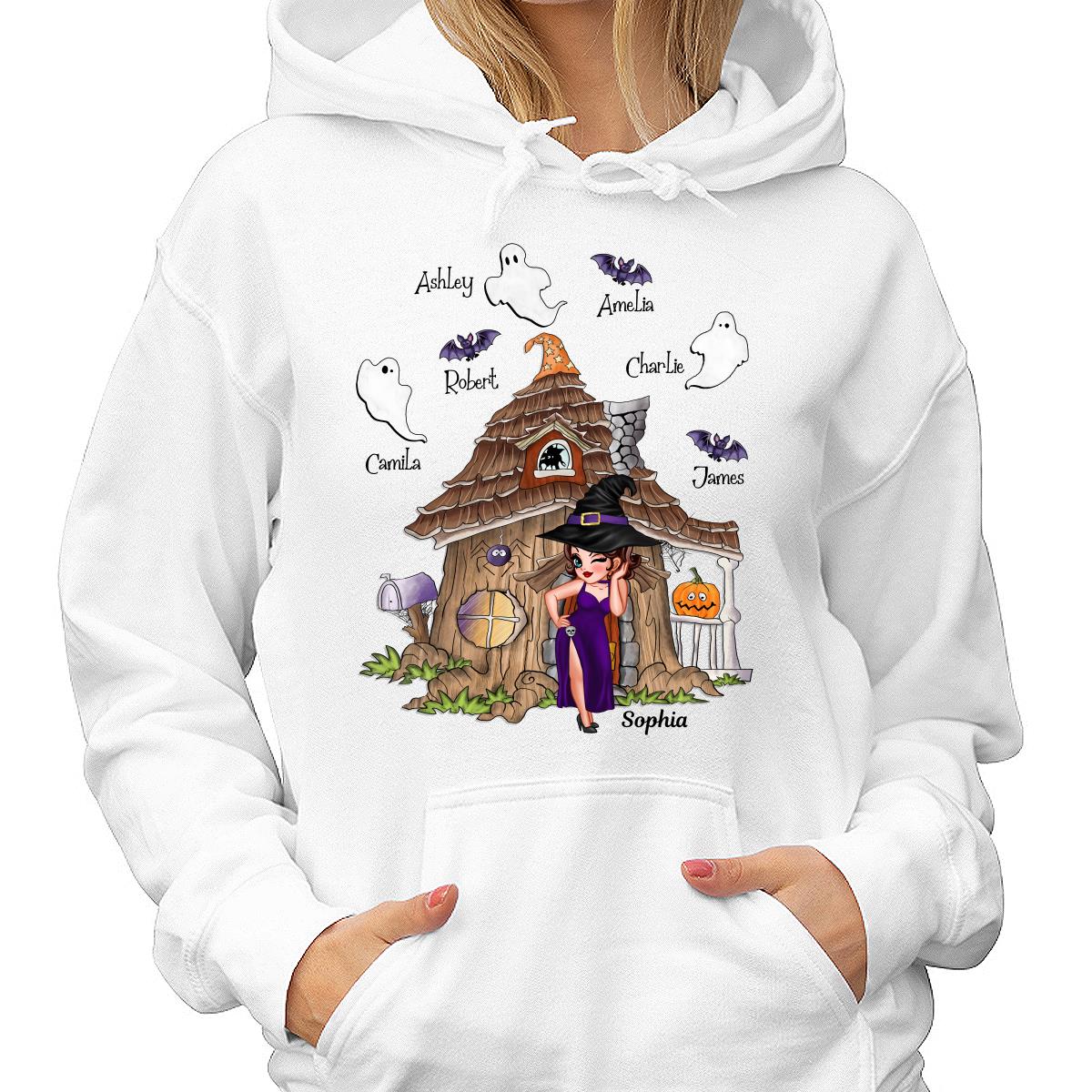 Grandma Mom Witch Standing Front Door Halloween Personalized Shirt