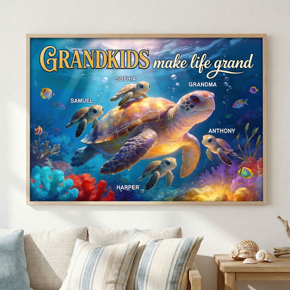 Grandma Grandkids Turtle Grandkids Make Life Grand - Personalized Poster - Mother's Day Gift For Grandma