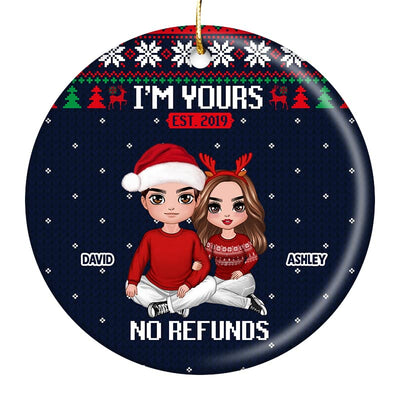 I‘m Yours Doll Couple Ugly Sweater Pattern Personalized Circle Ornament