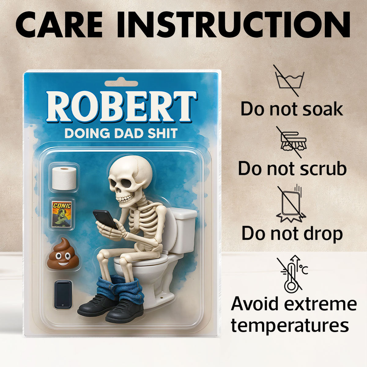 Doing Dad Sh*t, Funny Skeleton Toilet Custom Figure Toy Box Personalized Acrylic Block