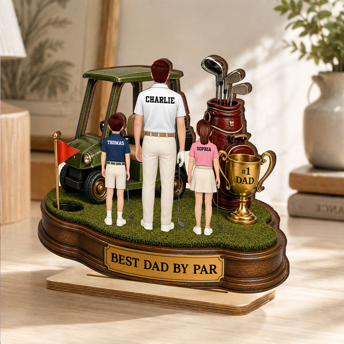 Best Dad By Par Golf Dad & Kids - Personalized 2-Layered Wooden Plaque - Father's Day Gift For Dad, Husband