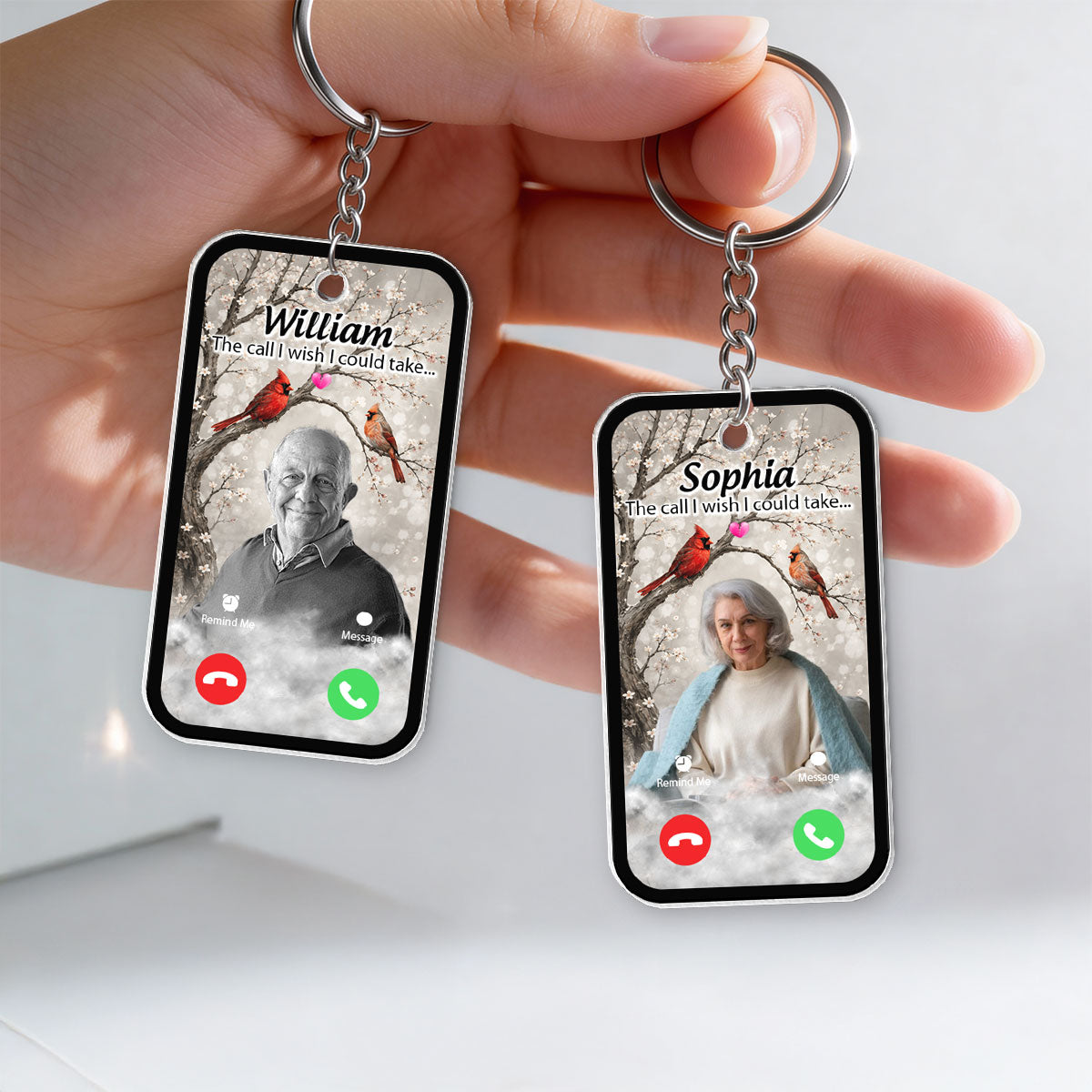 Cardinals The Call I Wish I Could Take - Personalized Acrylic Keychain - Memorial Sympathy Gift Remembrance Keepsake Photo Inserted
