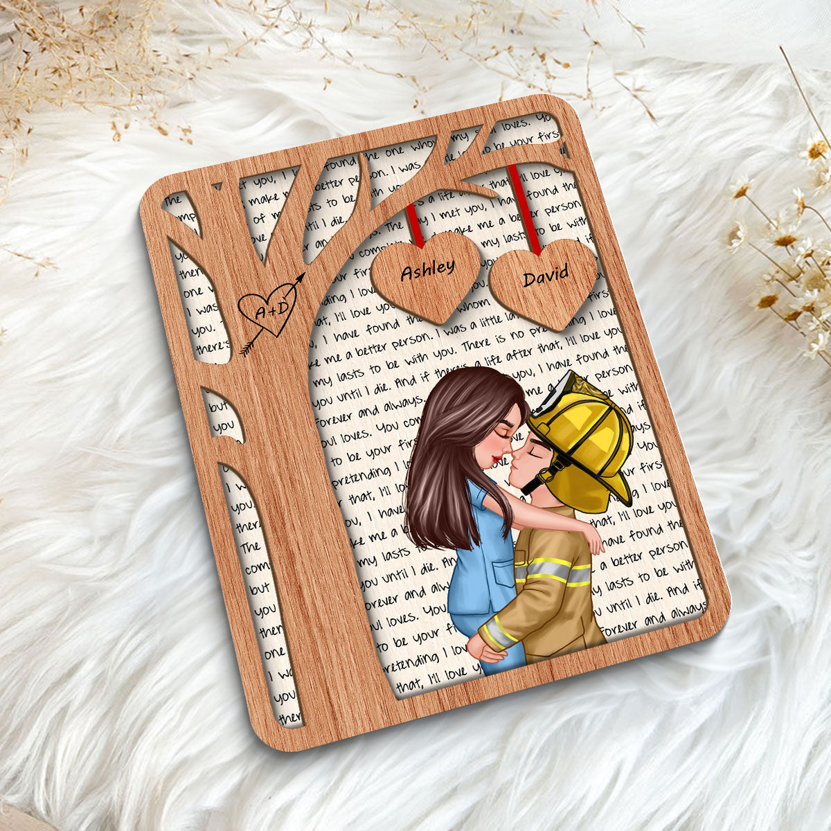 Couple Under Tree Love Valentine‘s Day Gifts by Occupation Gift For Her Gift For Him Firefighter, Nurse, Police Officer Personalized 2-Layer Wooden Plaque