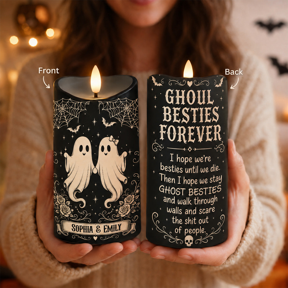 Ghoul Besties Forever Until We Die - Personalized LED Candle - Funny Work Bestie Gift, Halloween Keepsake For Best Friends