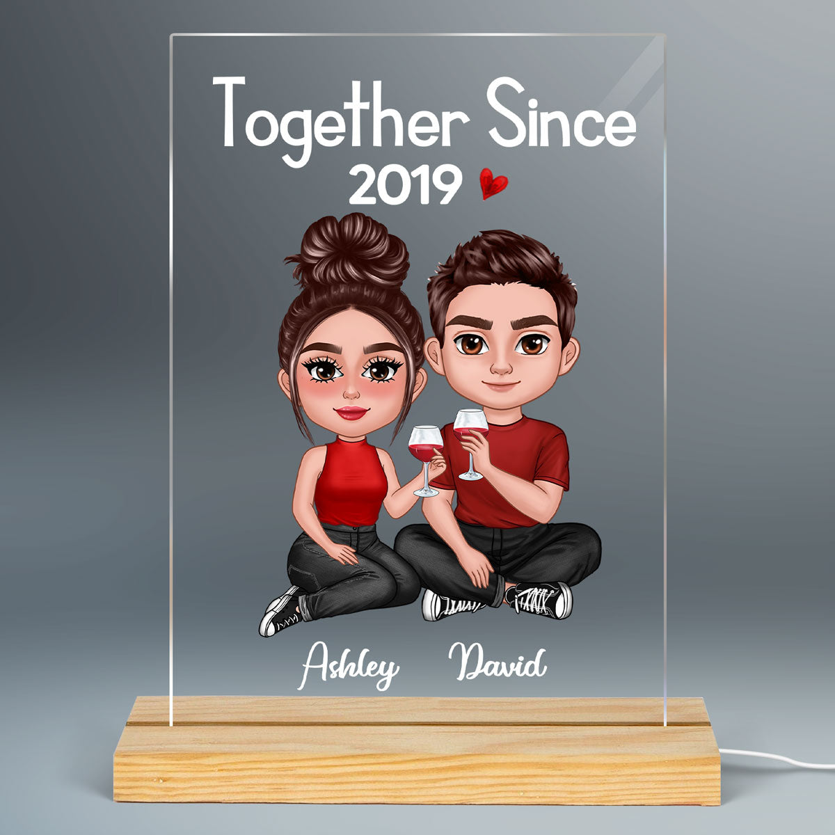 Doll Couple Sitting Together Personalized Acrylic LED Night Light