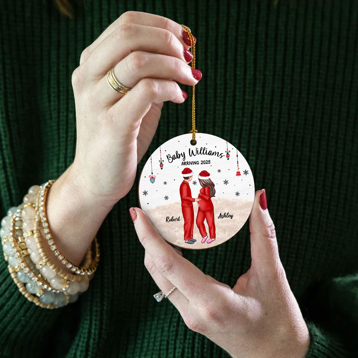Pregnant Couple and Pet Keepsakes - Personalized Wooden Ornament - Christmas Gift