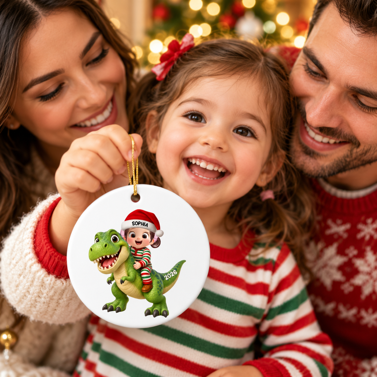 Trending Kid With Dinosaur Design For Boy Girl - Personalized Circle Ornament - Christmas Gift For Grandkids