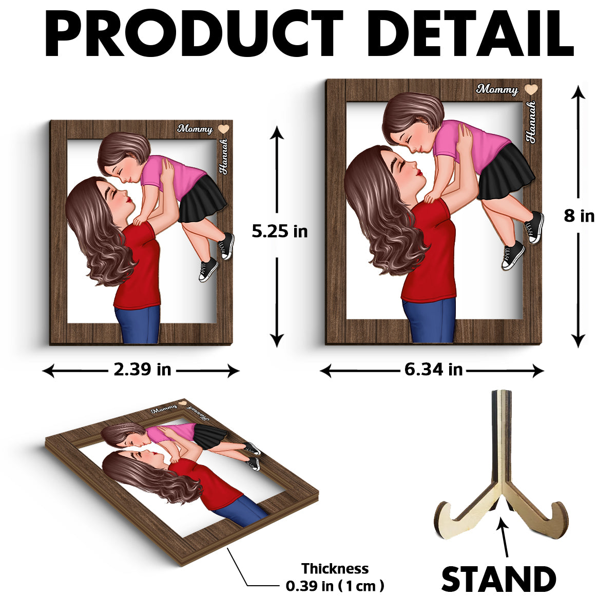 Grandma Mom Lifting Kid Frame Personalized 2-Layer Wooden Plaque