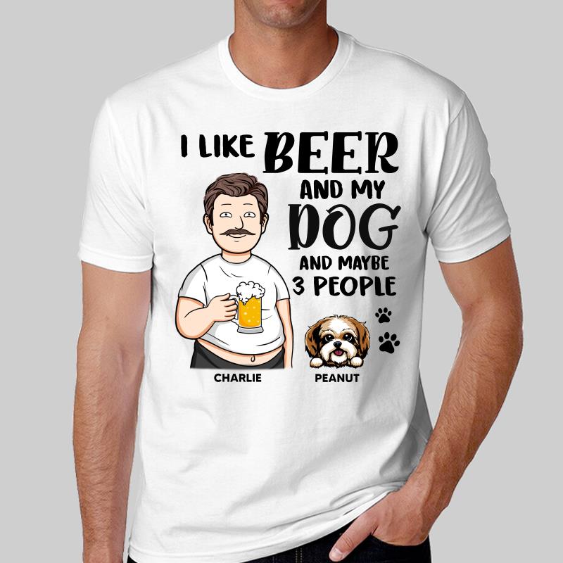 Funny Cartoon Man I Like Beer And Dogs Personalized Shirt