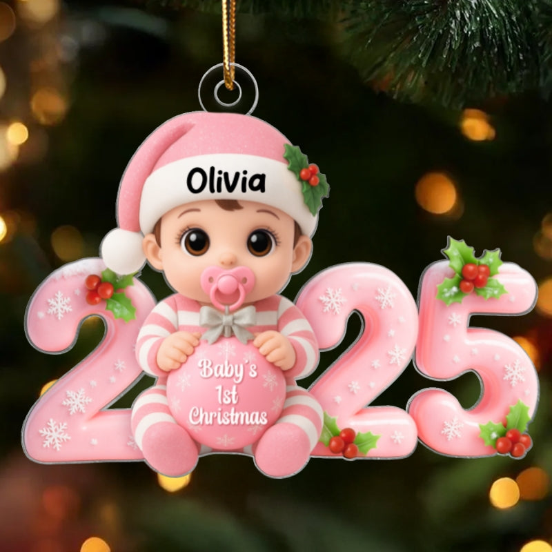 3D Effect Baby 1st Christmas 2025 - Personalized Acrylic Ornament - Heartwarming Christmas Gift For New Born, Baby