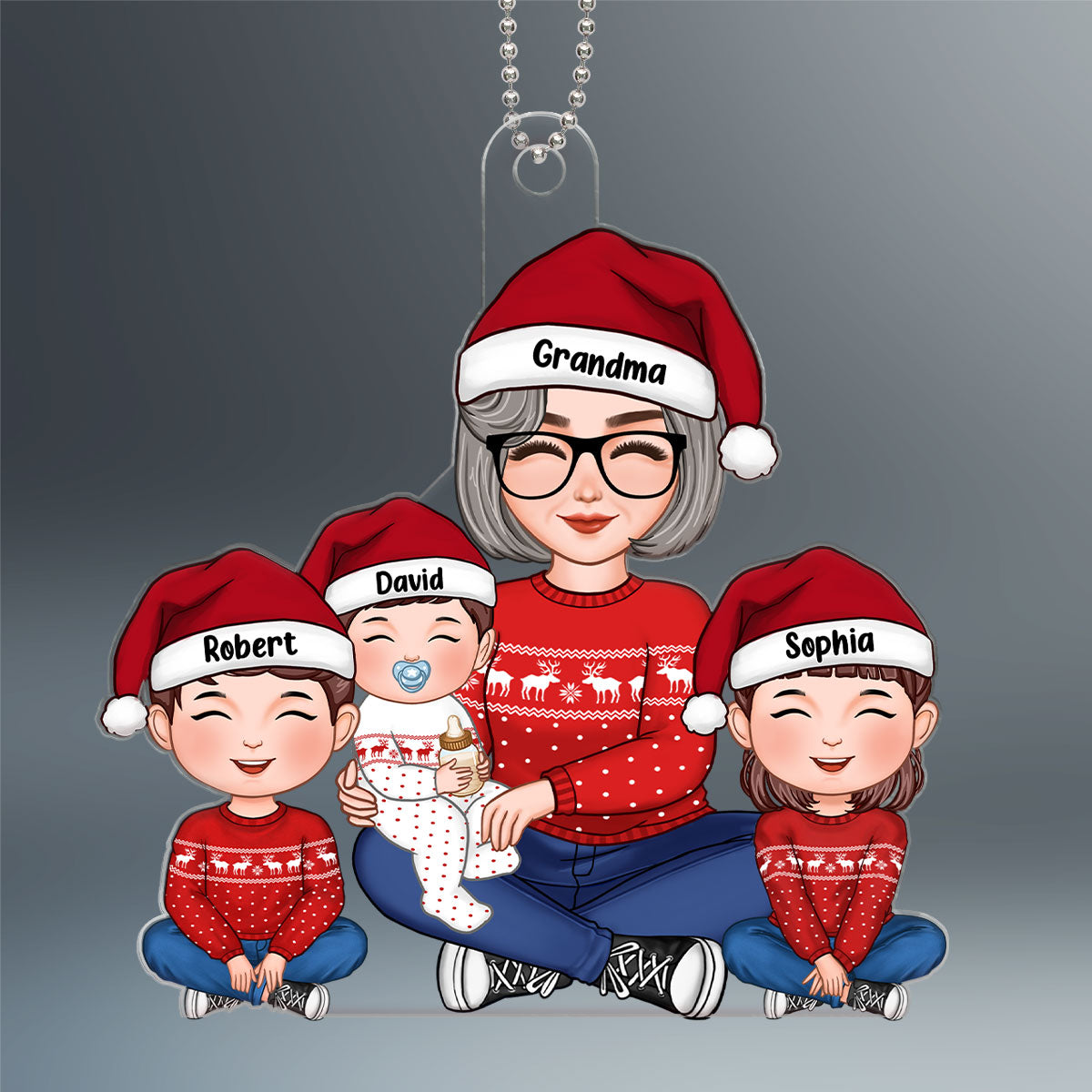Grandma & Grandkids Sitting Lap Cute Kid Gift For Grandma Grandson Granddaughter Personalized Acrylic Ornament