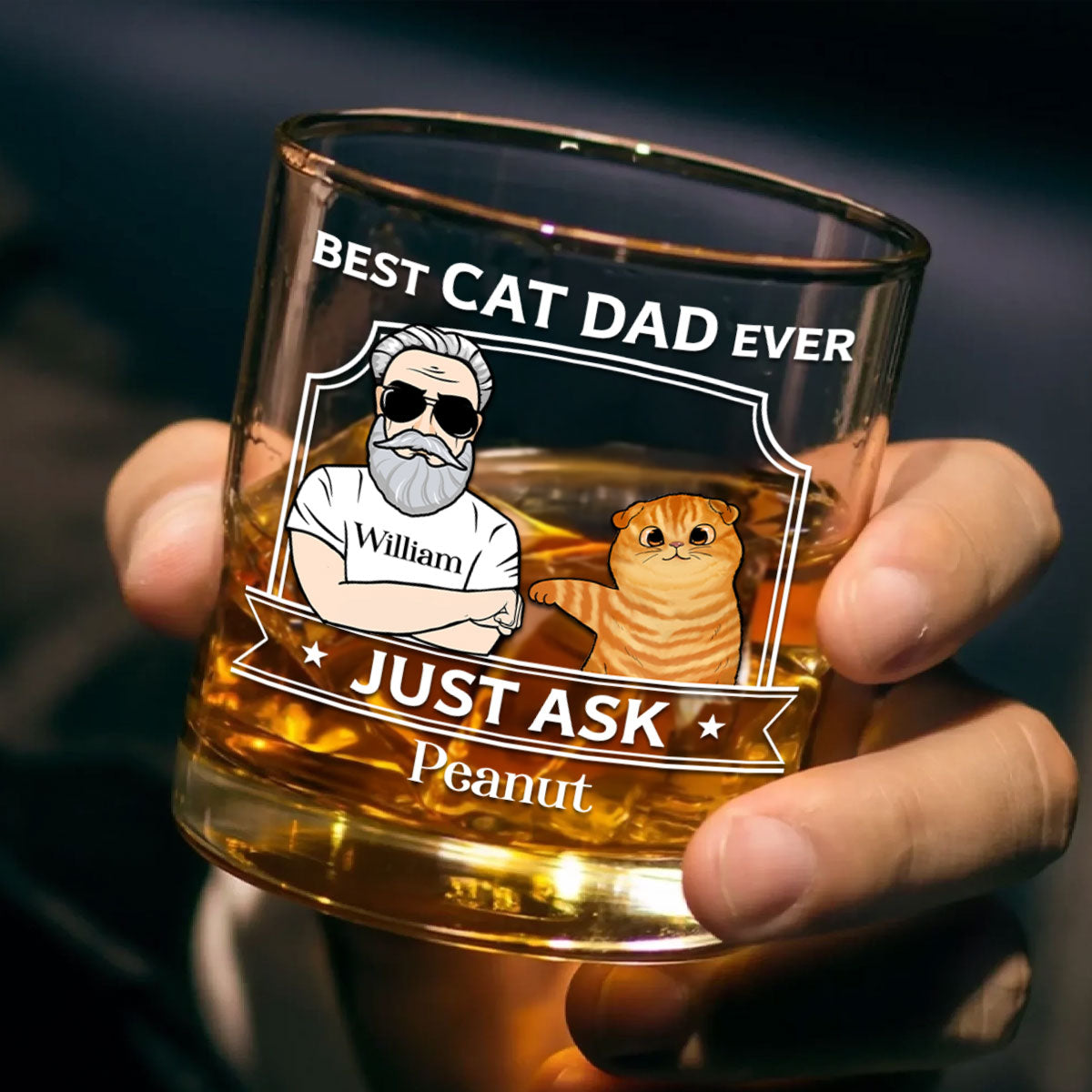Best Cat Dad With Fluffy Cat Fist Bump Personalized Wine Glass, Father's Day Gift for Cat Dads